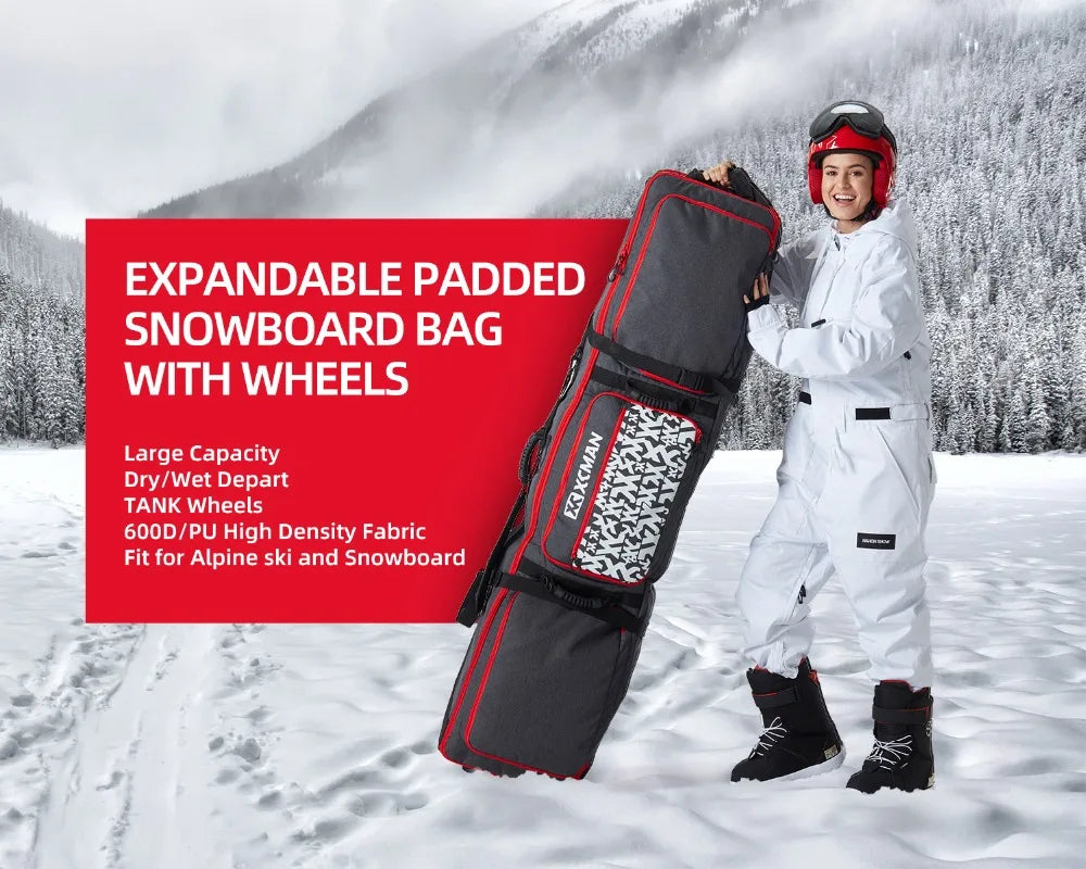 Rolling Snowboard Bag / Adjustable Length for Air Travel / Waterproof - with ABS Protection