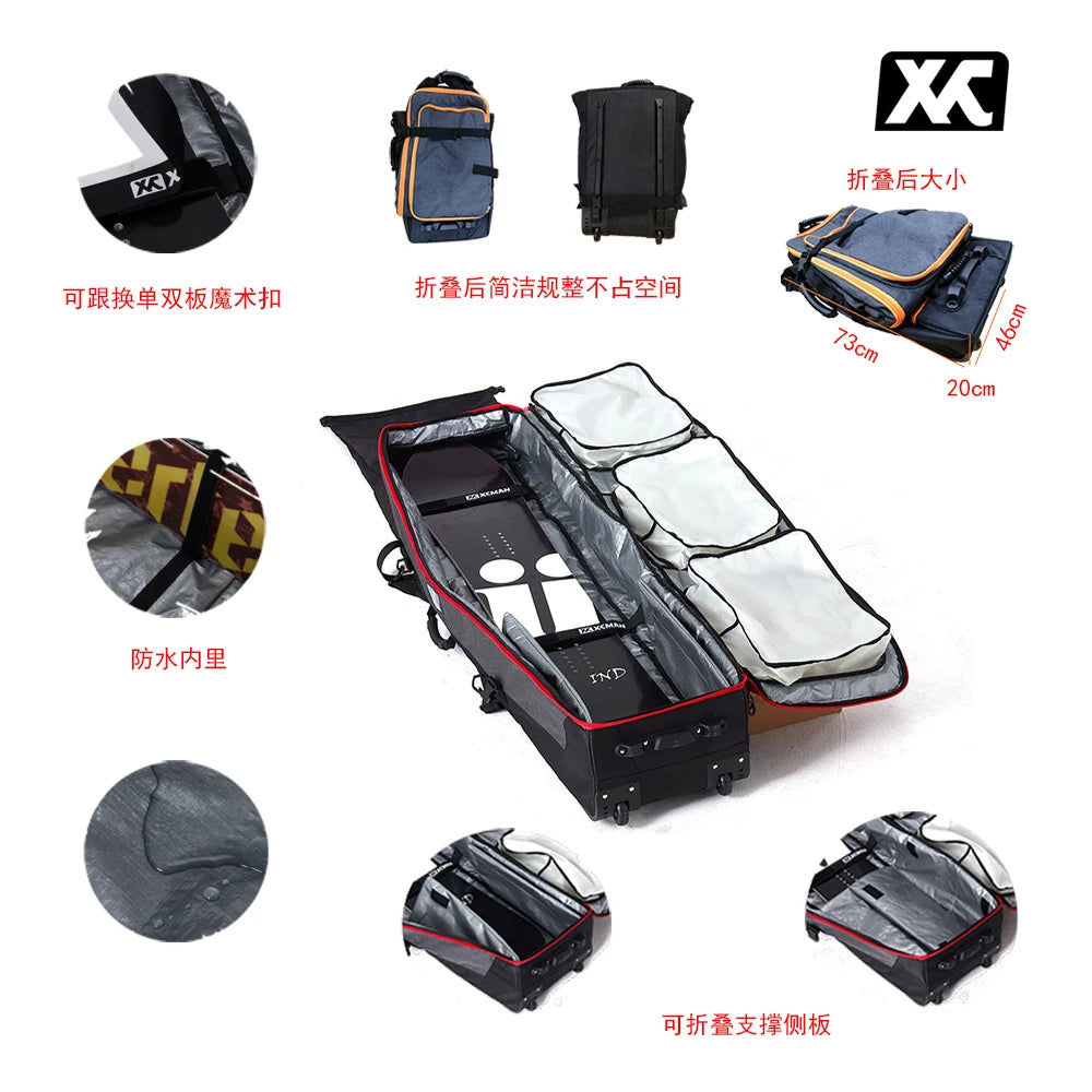 Rolling Snowboard Bag / Adjustable Length for Air Travel / Waterproof - with ABS Protection