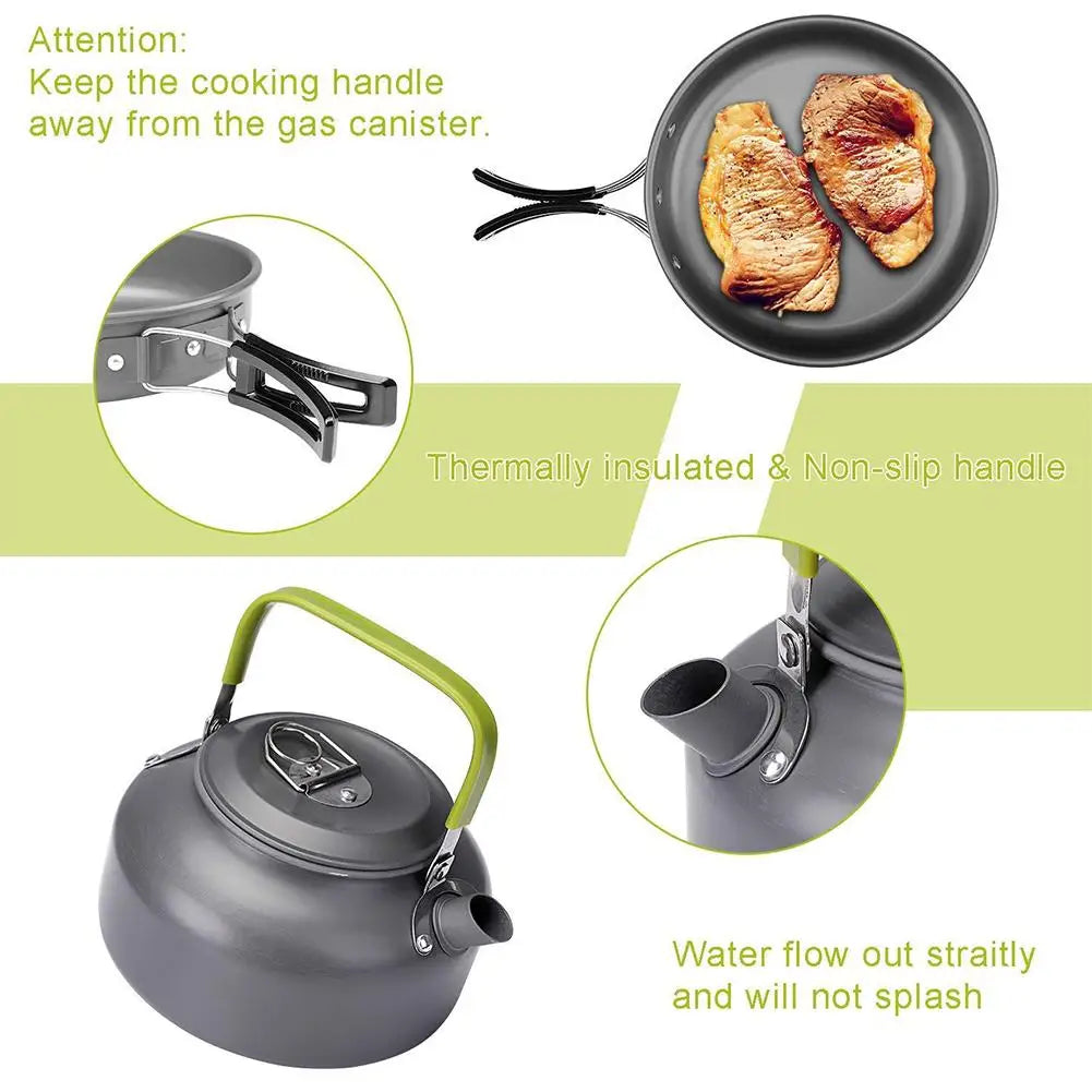 Camping Cookware Kit/ Aluminum Set/ Kettle /pots and pans BBQ Tableware