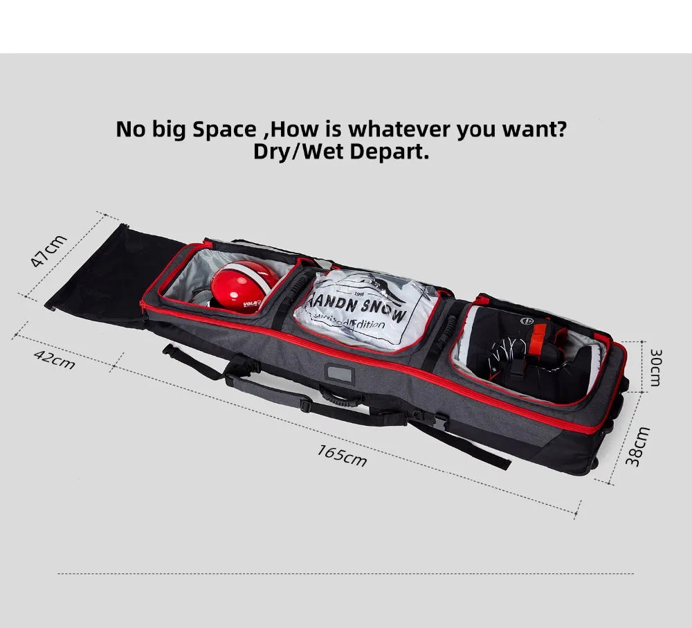 Rolling Snowboard Bag / Adjustable Length for Air Travel / Waterproof - with ABS Protection