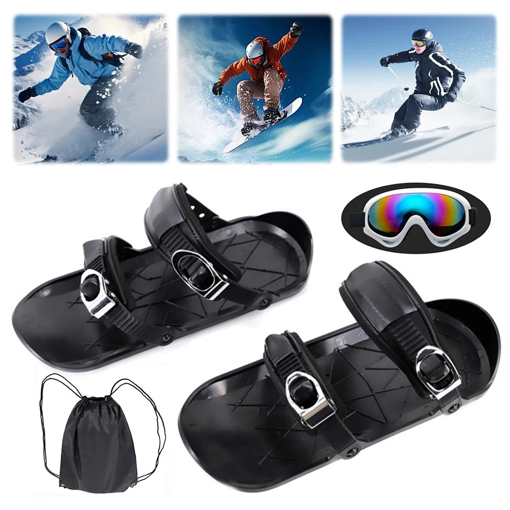 Mini Short Ski Skates Adjustable Mini Ski Snowblades Short Snowskates Portable Ice Skates for Winter Outdoor Sports