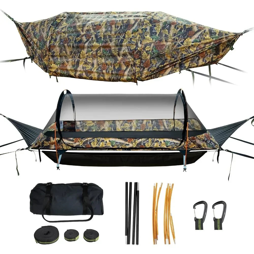 Flat Lay Hammock Tent with Mosquito Net Waterproof Rainfly Storage Room
