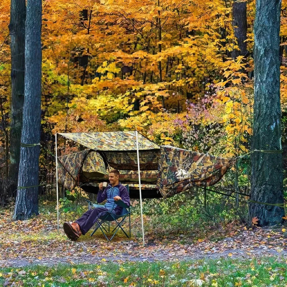 Flat Lay Hammock Tent with Mosquito Net Waterproof Rainfly Storage Room