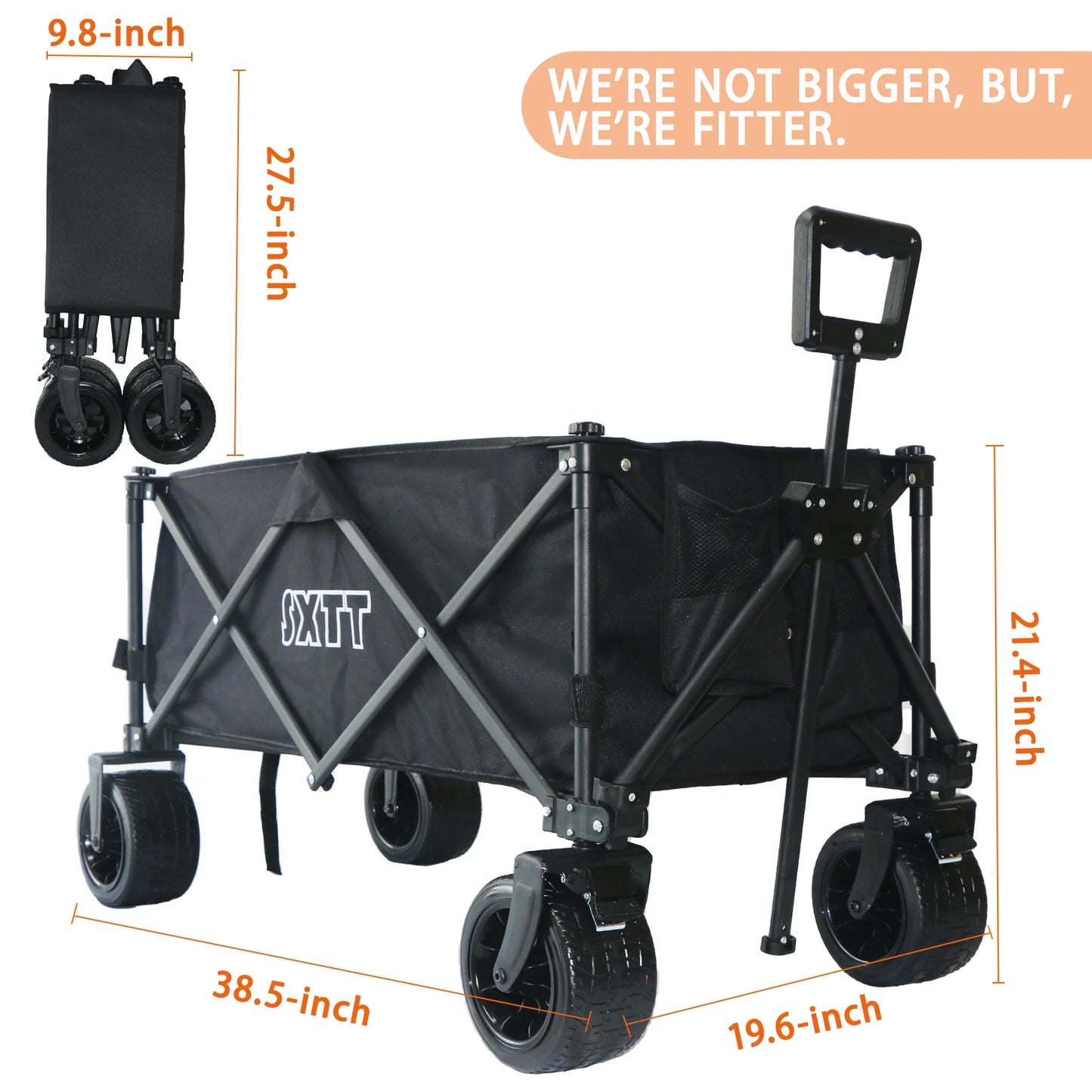 Collapsible Folding Outdoor Utility Wagon with Adjustable Handle