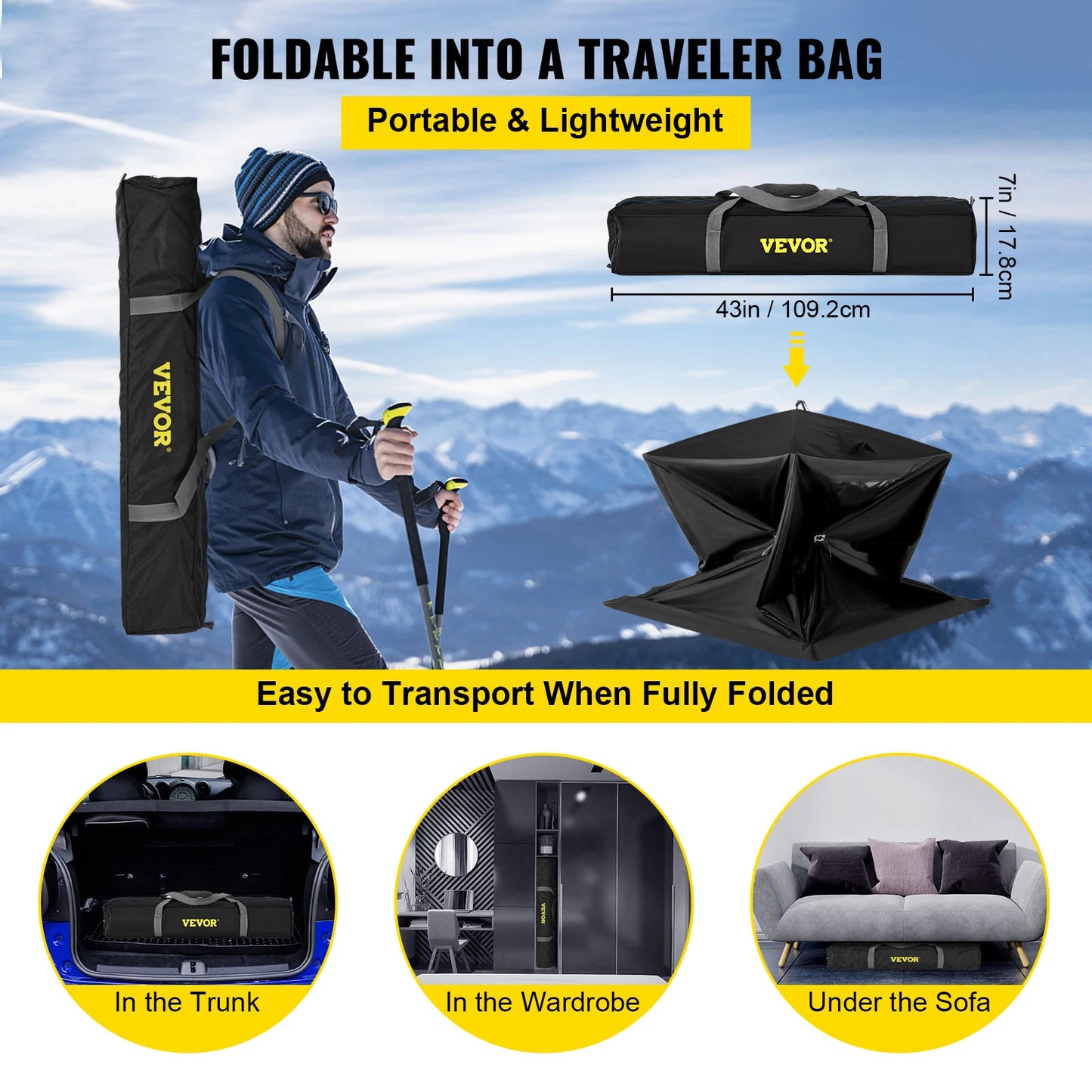 Ice Fishing Shelter Tent, 300D Oxford Fabric Portable Ice Shelter , Strong Waterproof and Windproof