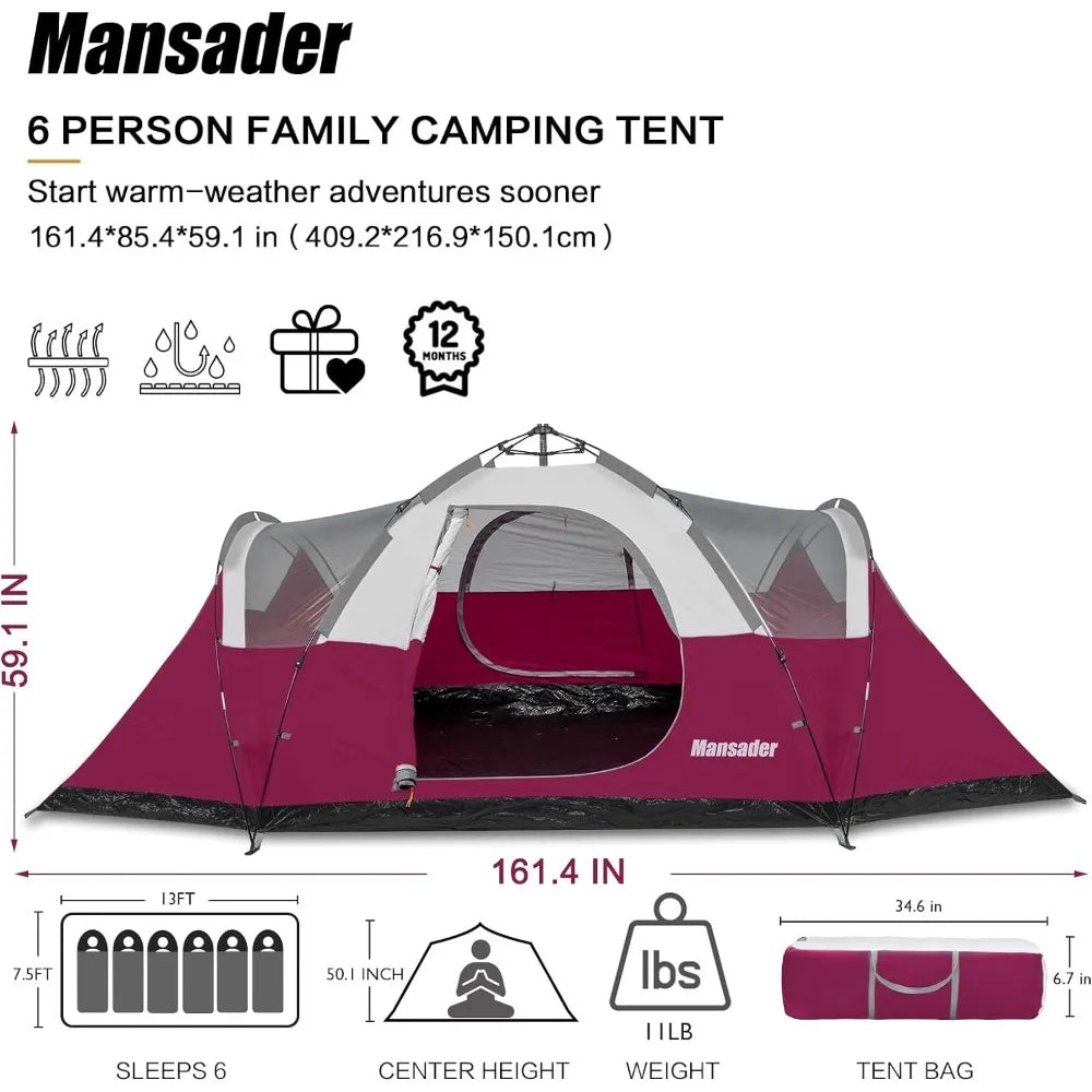 6 Person Family Camping Tent,Waterproof ,Windproof