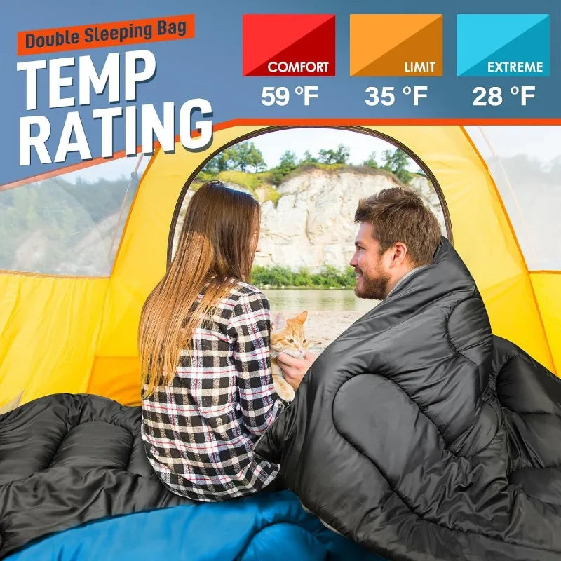 Double Sleeping Bag with Pillow, XL Queen Size / All Season