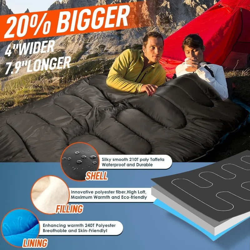 Double Sleeping Bag with Pillow, XL Queen Size / All Season