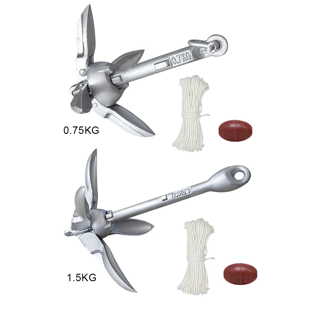 0.7/1.5KG Grapnel Folding Anchor with 65ft Marine Rope and Buoy
