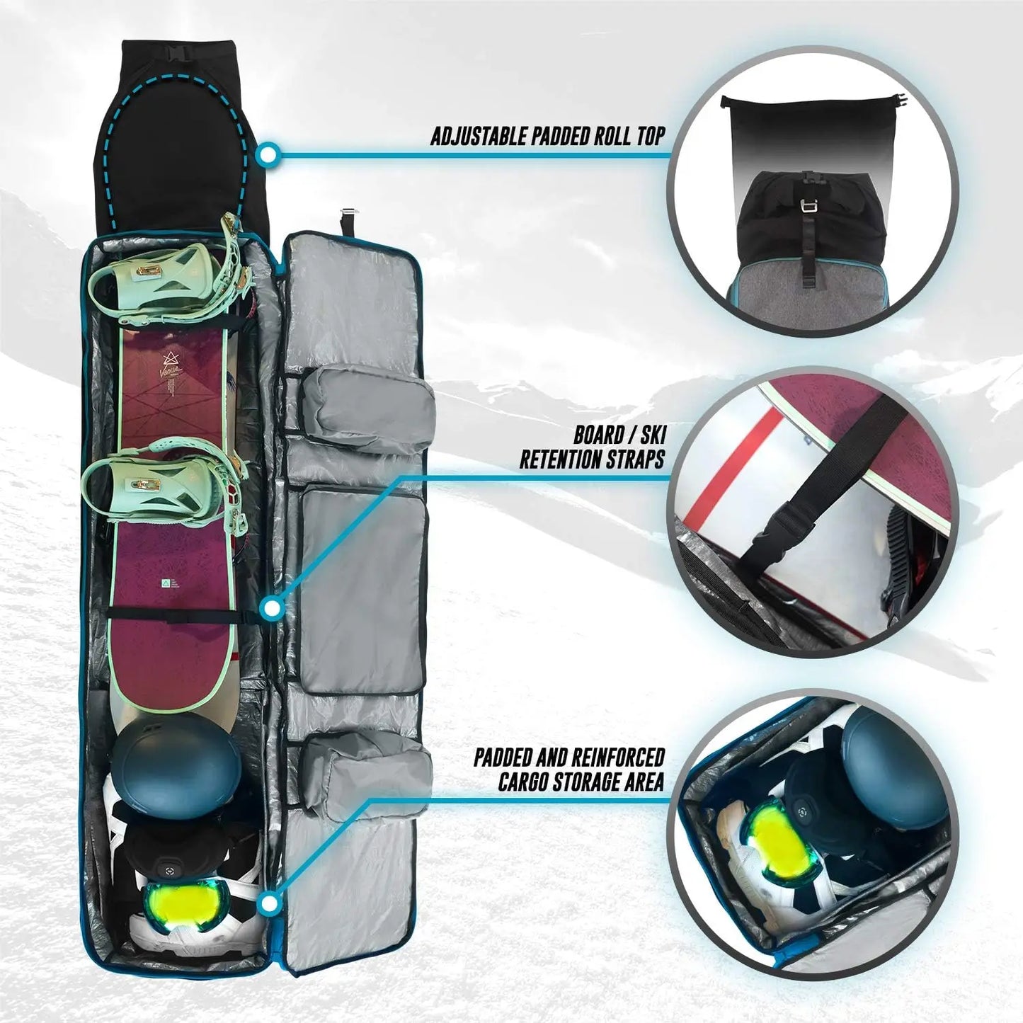 Rolling Expandable Snowboard and Ski Bag with Wheels