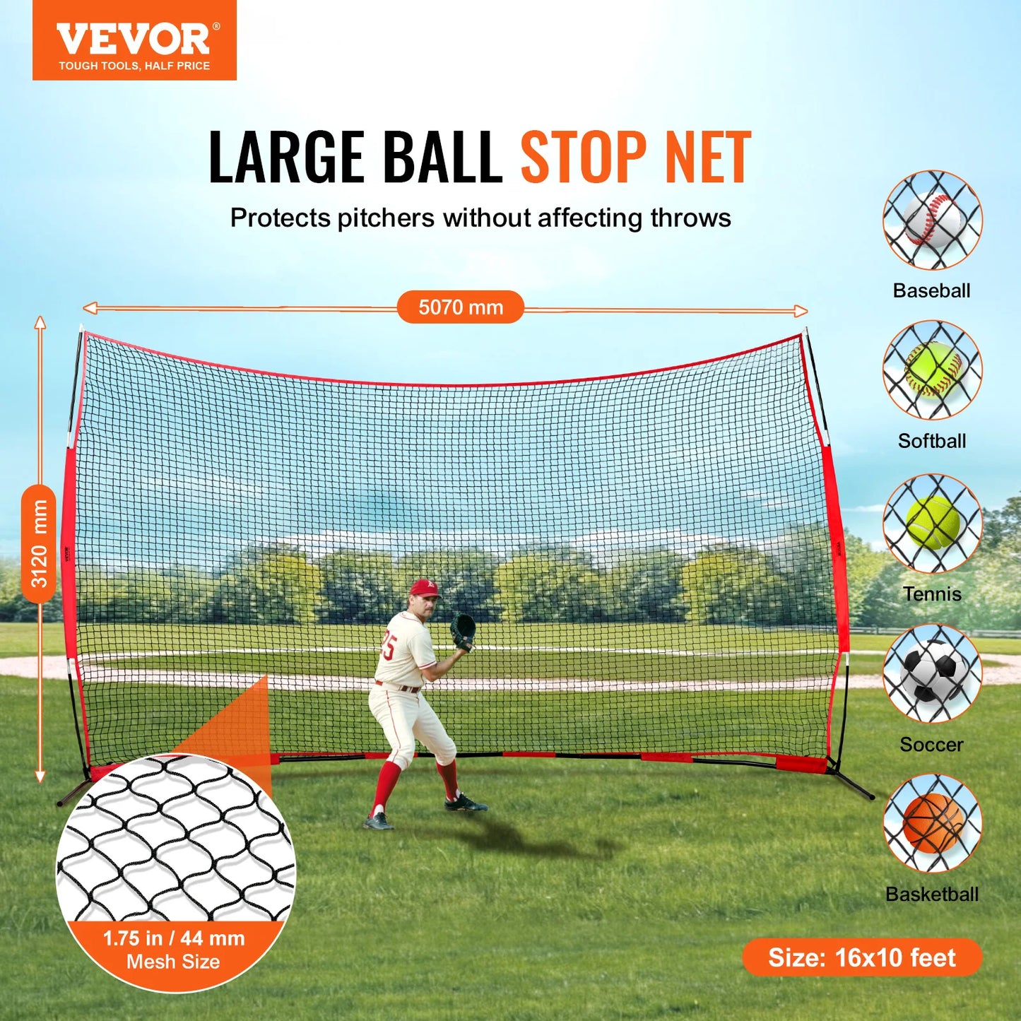 Barricade Backstop Net16x10 ft Portable Practice Equipment with Carry Bag