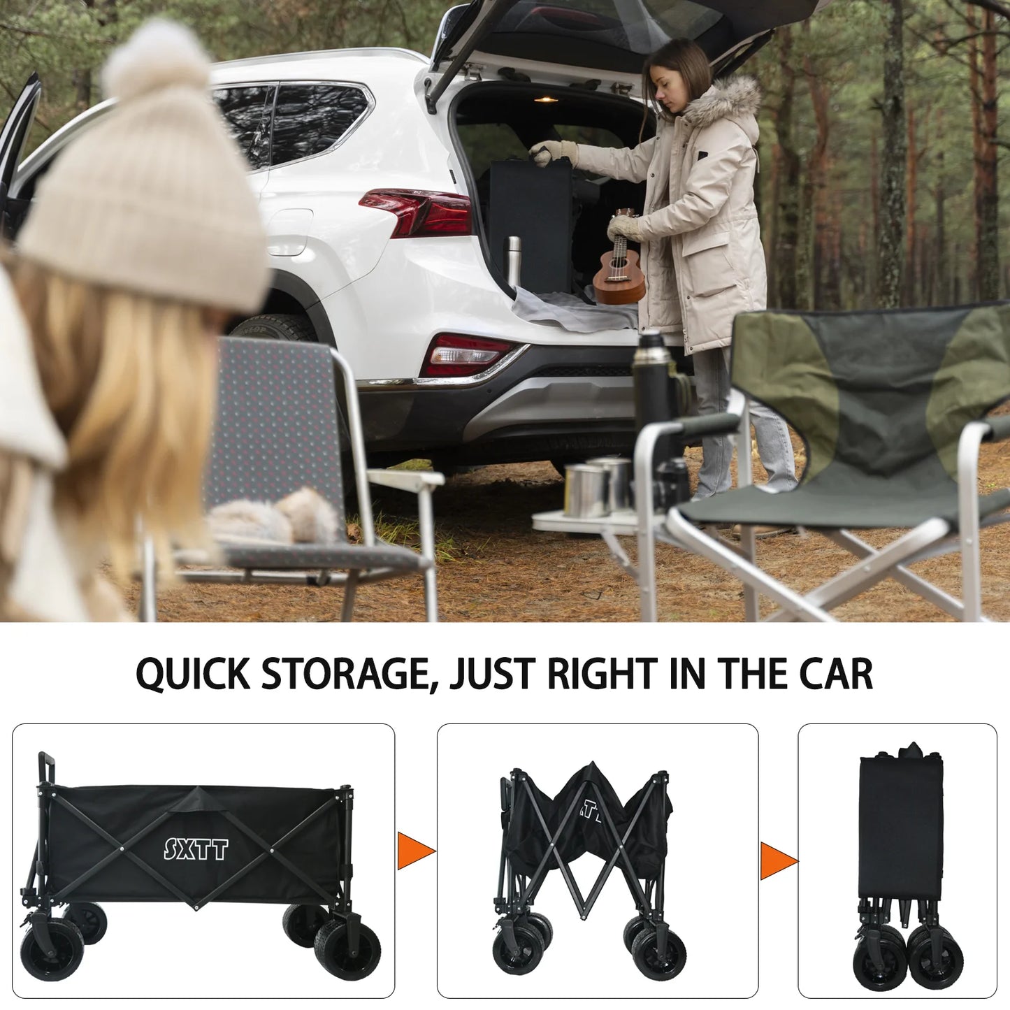 Collapsible Folding Outdoor Utility Wagon with Adjustable Handle