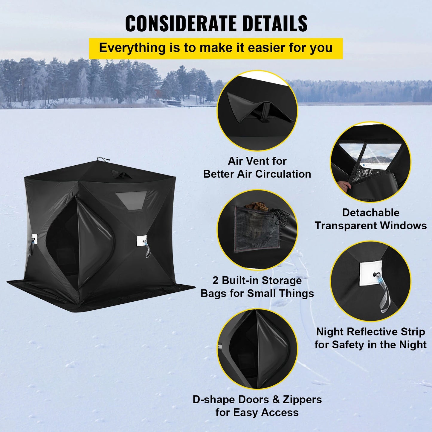 Ice Fishing Shelter Tent, 300D Oxford Fabric Portable Ice Shelter , Strong Waterproof and Windproof