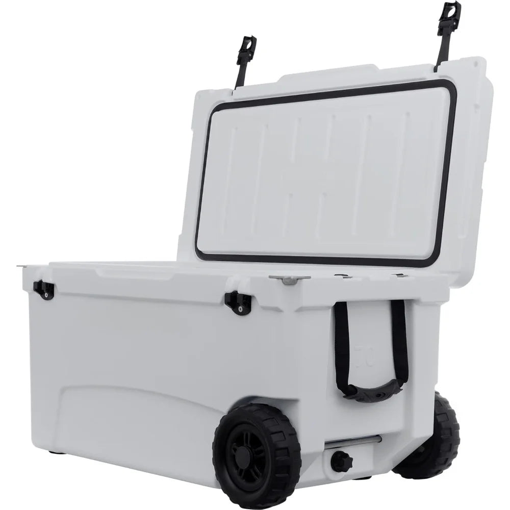70qt Wheeled Ice Chest - Heavy Duty, Insulated Cooler(White)