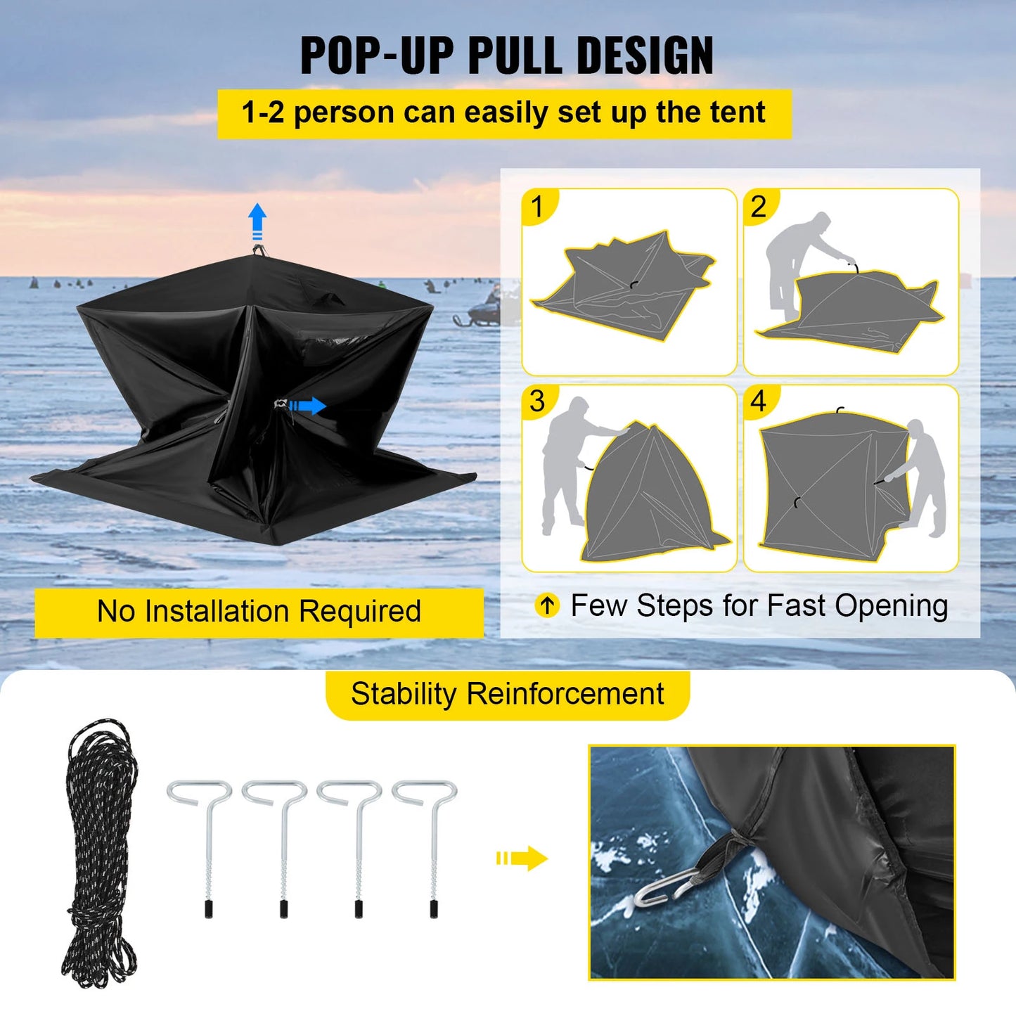 Ice Fishing Shelter Tent, 300D Oxford Fabric Portable Ice Shelter , Strong Waterproof and Windproof