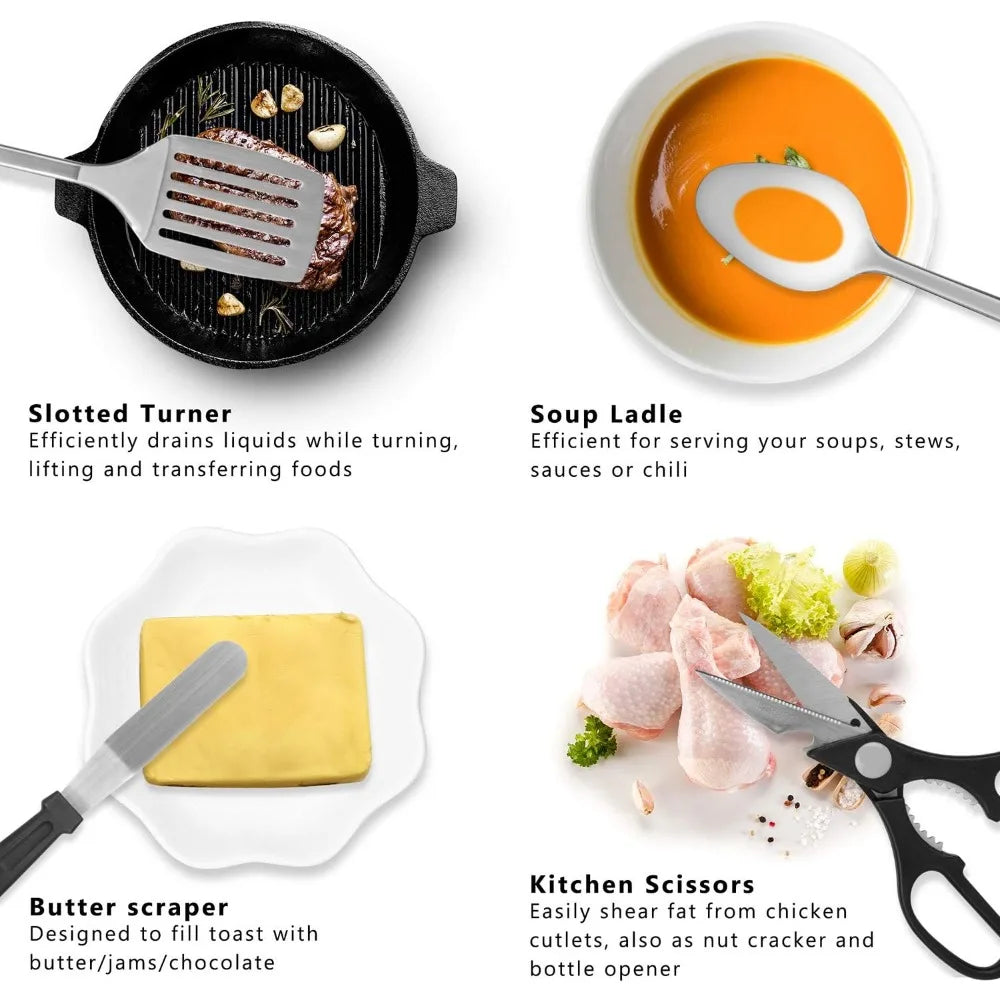 Camping Kitchen Utensil Set, 27-Piece Stainless Steel and Organizer