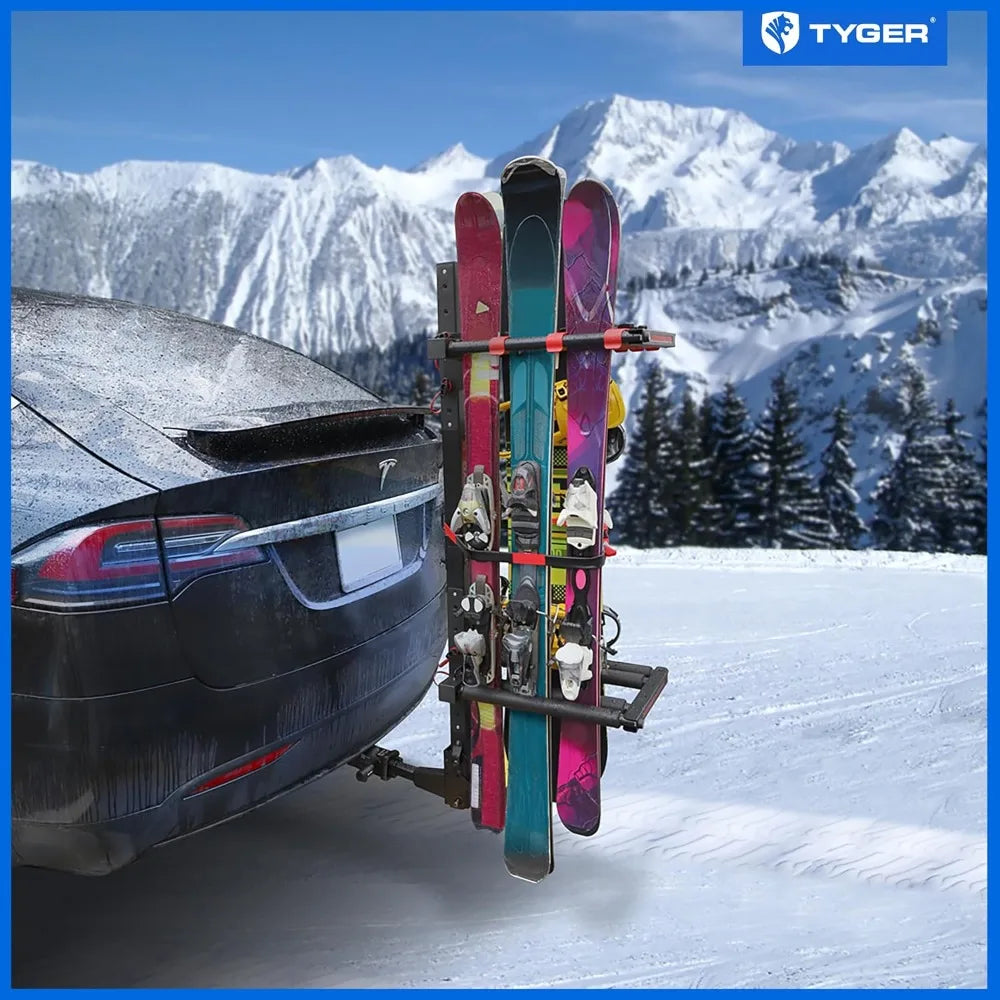 Ski/Snowboard Rack Fits 2" or 1.25" Receiver Carries 6 Pair Skis or 4 Snowboards | Key Lock | Security Strap |