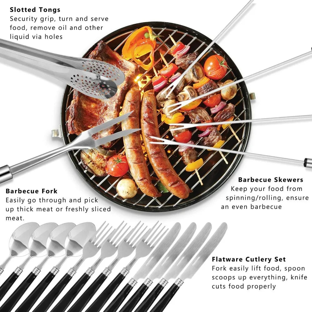 Camping Kitchen Utensil Set, 27-Piece Stainless Steel and Organizer