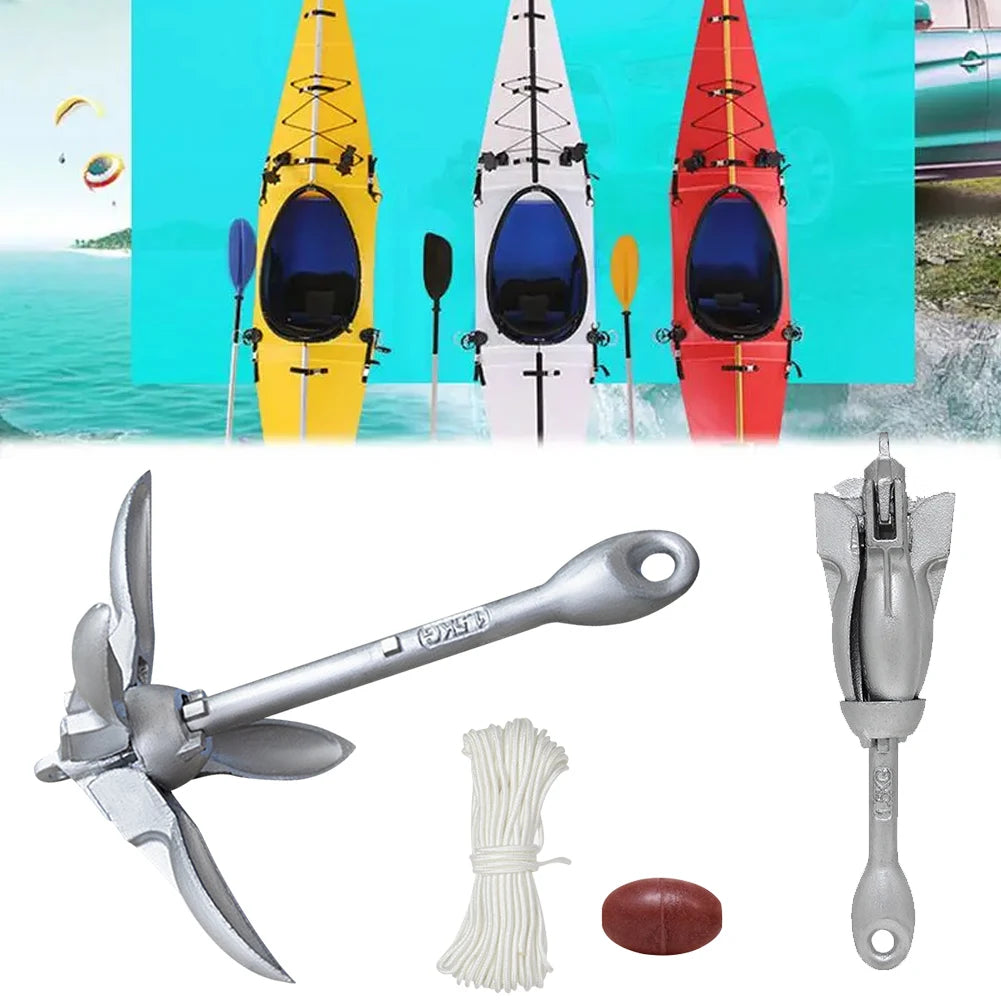 0.7/1.5KG Grapnel Folding Anchor with 65ft Marine Rope and Buoy