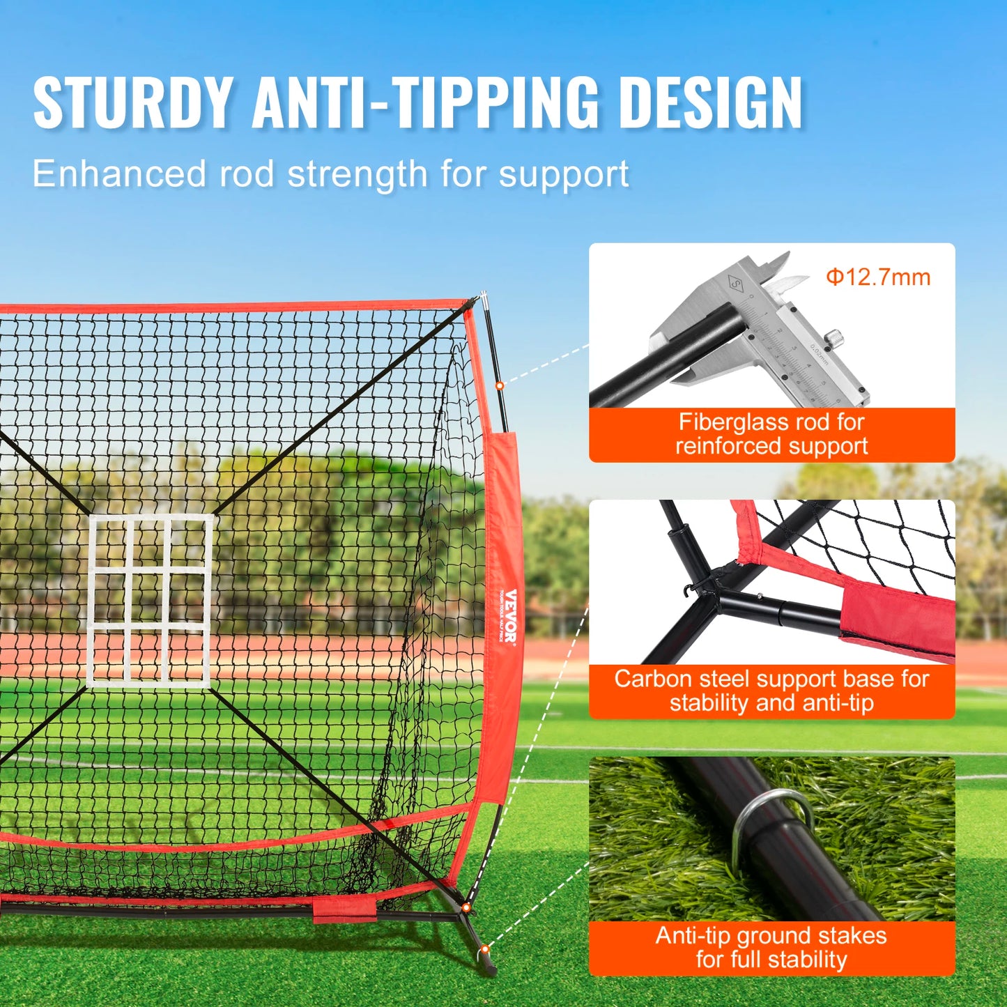 Portable 5x5ft Baseball Softball Practice Net with Bow Frame Carry Bag Strike Zone