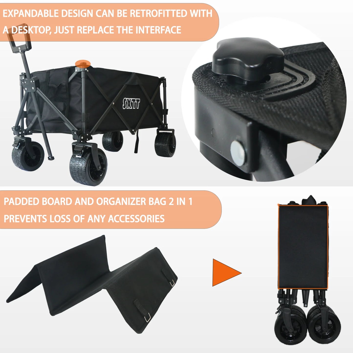 Collapsible Folding Outdoor Utility Wagon with Adjustable Handle