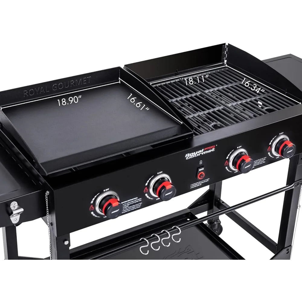 4-Burner Portable folding Propane Gas Grill and Griddle Combo 48,000 BTUs