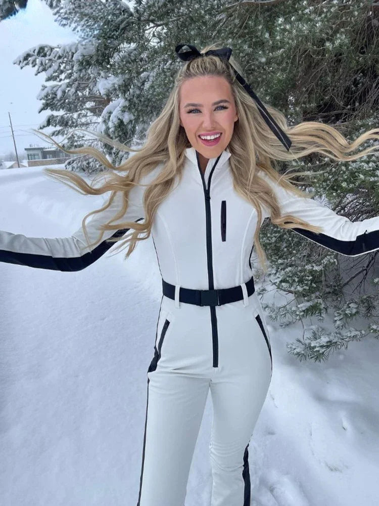 Women's White Ski Jumpsuits Waterproof Windproof Skiing Overall