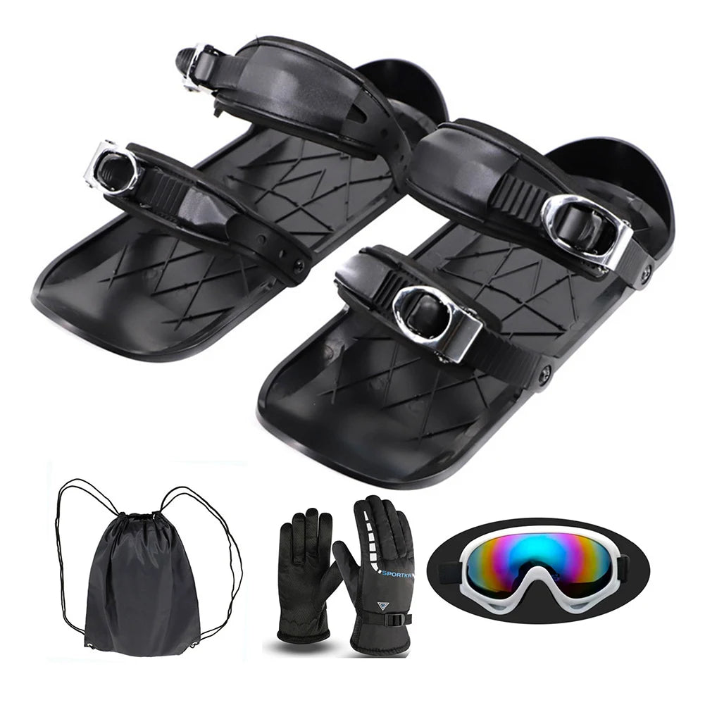 Mini Short Ski Skates Adjustable Mini Ski Snowblades Short Snowskates Portable Ice Skates for Winter Outdoor Sports