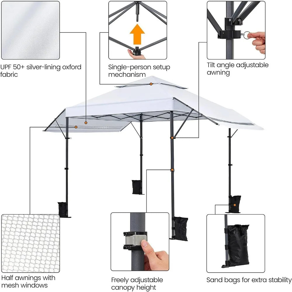 10x17ft Pop Up Canopy with Awnings, Heavy Duty