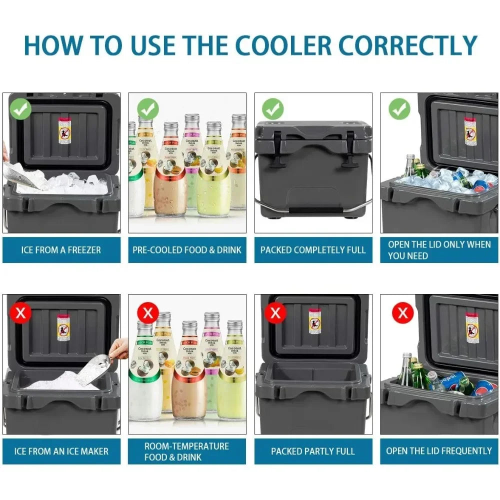16 Quart Cooler, 24-Can Capacity , Portable Insulated Ice Box