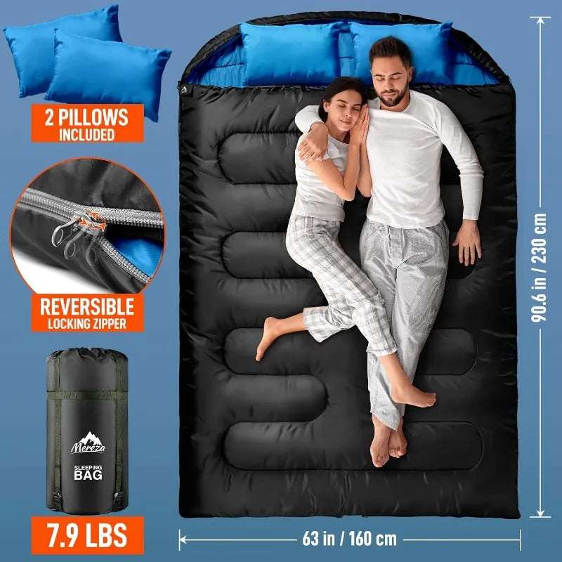 Double Sleeping Bag with Pillow, XL Queen Size / All Season
