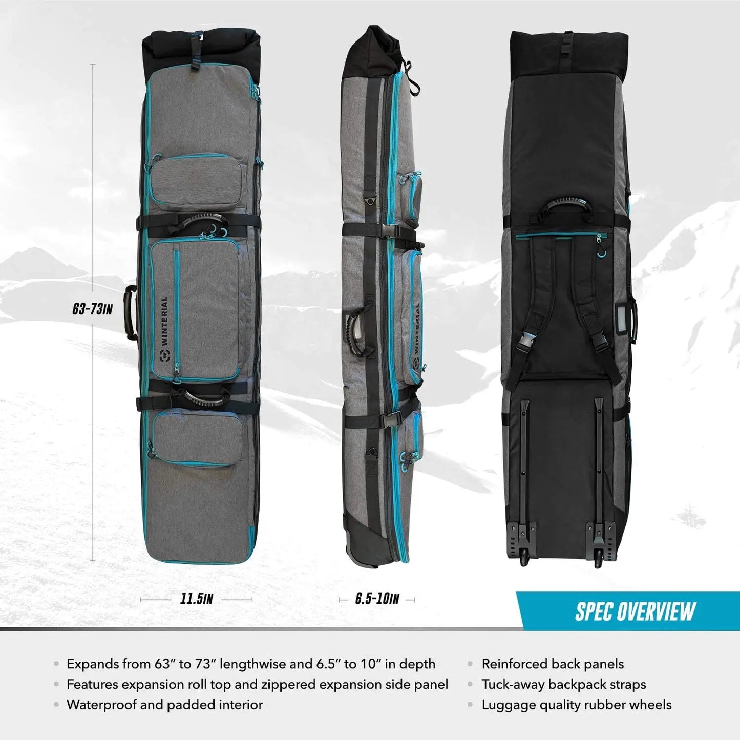 Rolling Expandable Snowboard and Ski Bag with Wheels