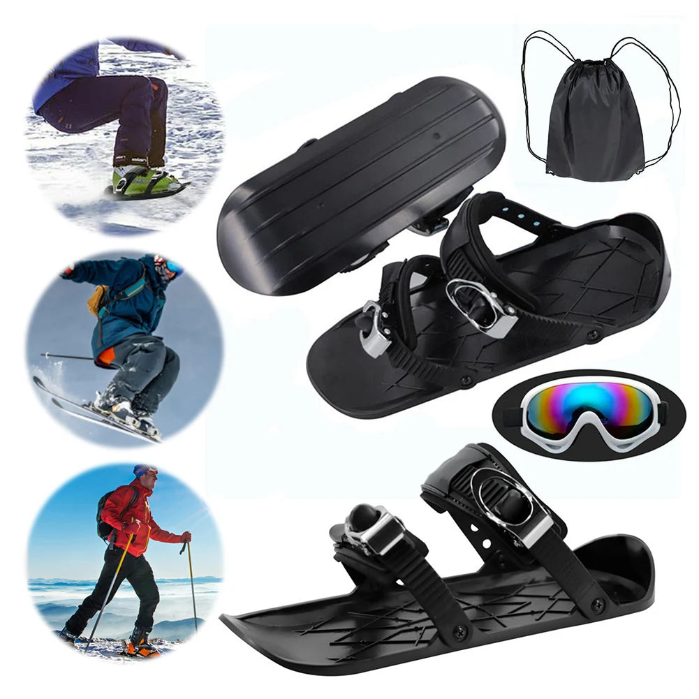 Mini Short Ski Skates Adjustable Mini Ski Snowblades Short Snowskates Portable Ice Skates for Winter Outdoor Sports
