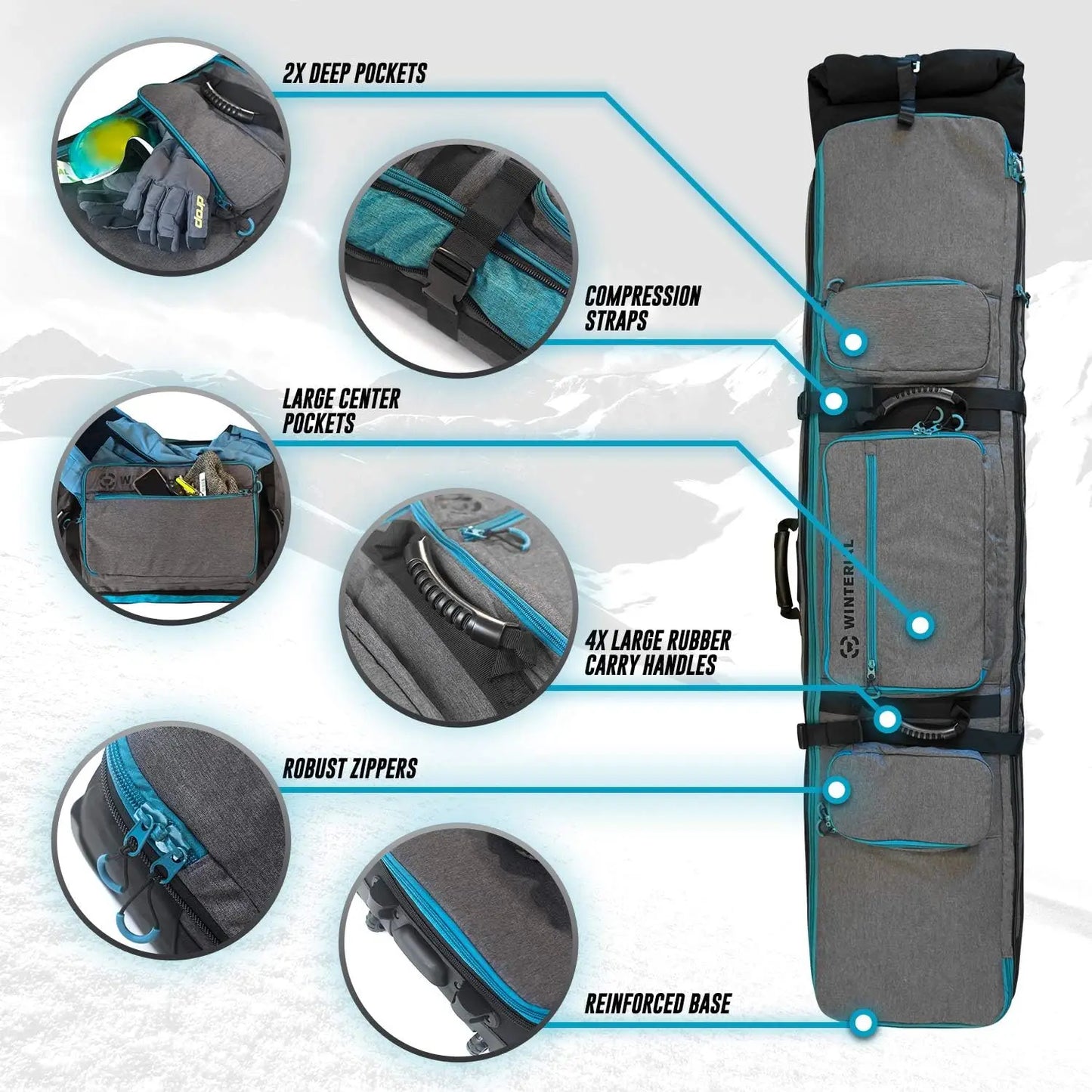 Rolling Expandable Snowboard and Ski Bag with Wheels