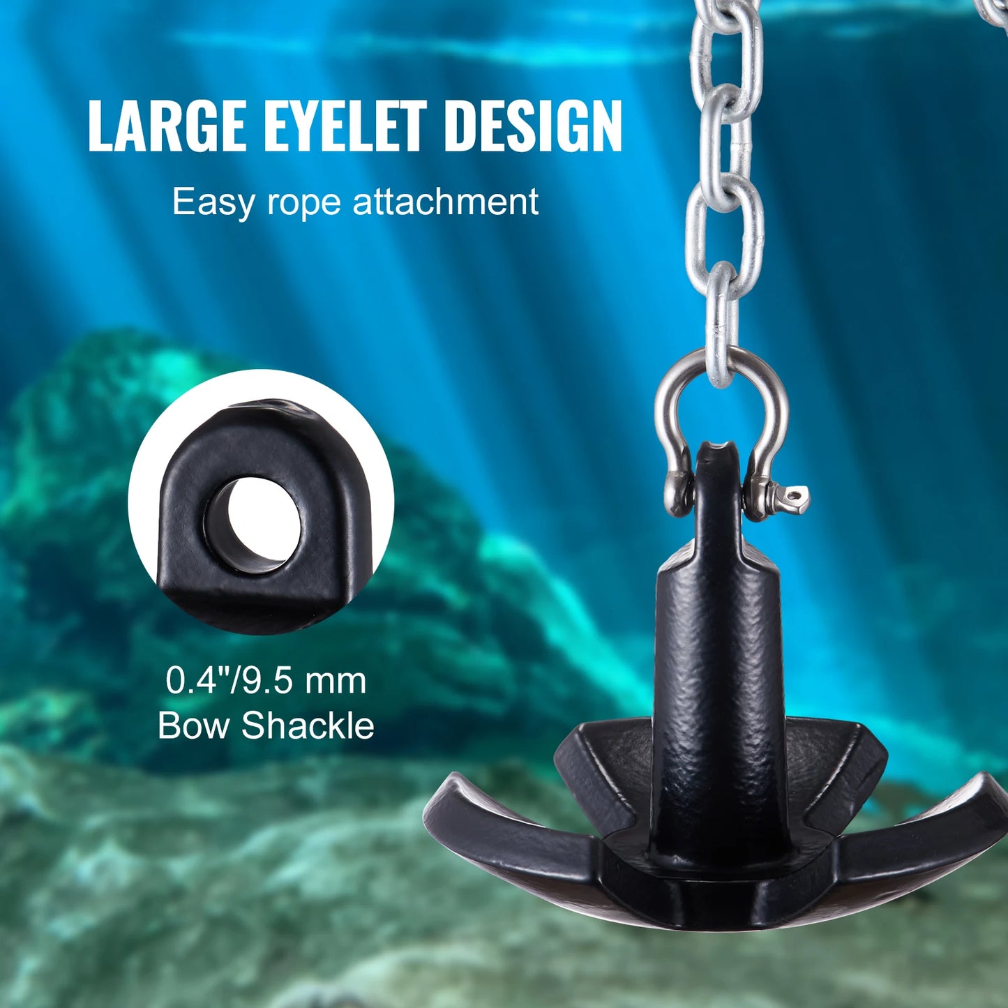 12 LBS Boat Anchor Cast Iron Black Vinyl-Coated with Shackle, Marine Grade Mushroom Anchor