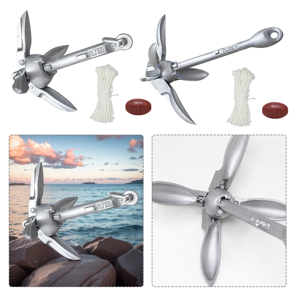 0.7/1.5KG Grapnel Folding Anchor with 65ft Marine Rope and Buoy