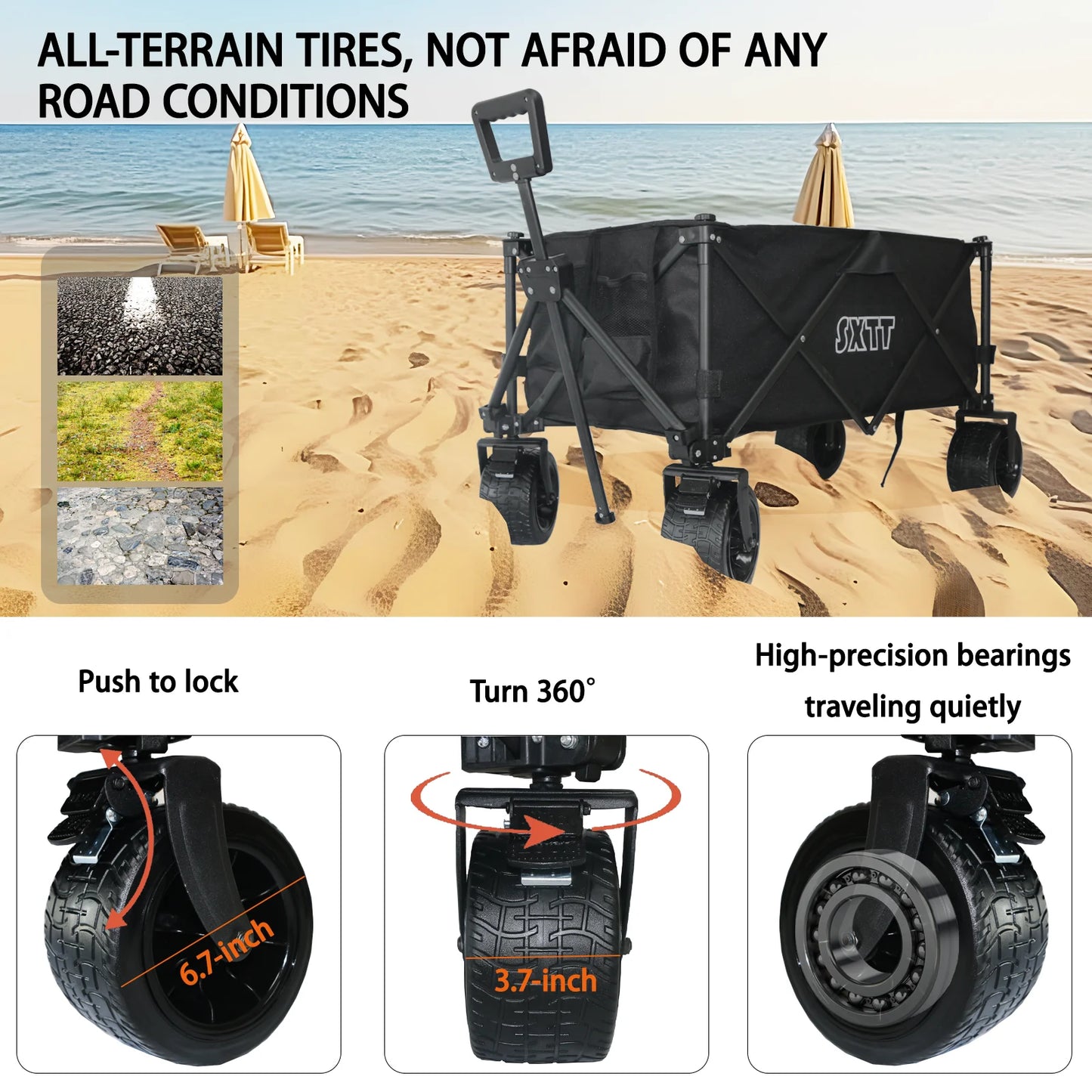 Collapsible Folding Outdoor Utility Wagon with Adjustable Handle