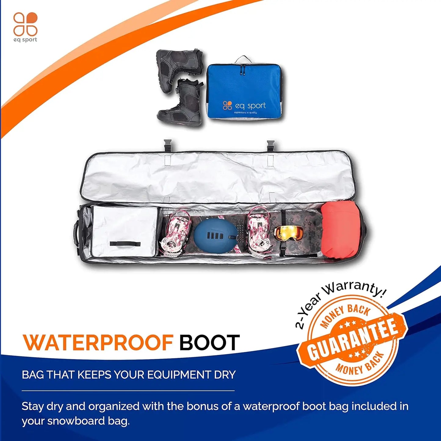 Fully Padded Rolling Snowboard Bag with Wheels / Waterproof Air Travel ready
