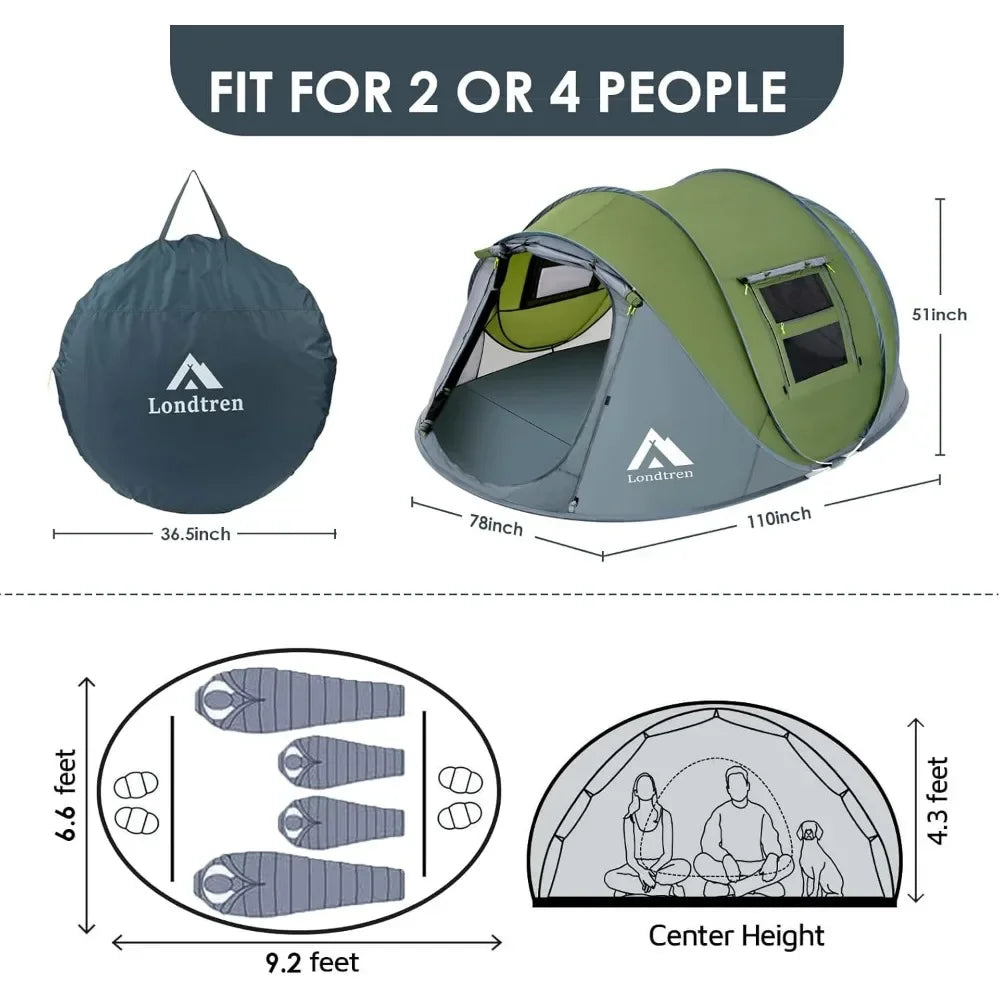 4 Person Easy Pop Up Tent Waterproof Automatic Setup