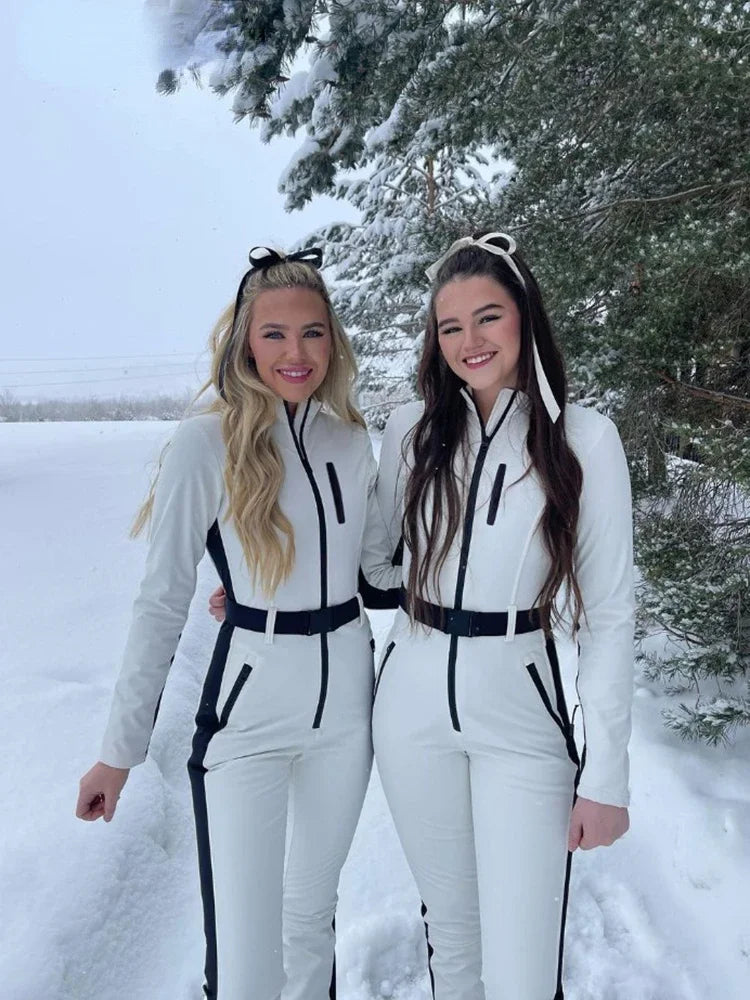 Women's White Ski Jumpsuits Waterproof Windproof Skiing Overall