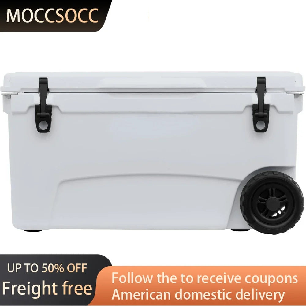 70qt Wheeled Ice Chest - Heavy Duty, Insulated Cooler(White)