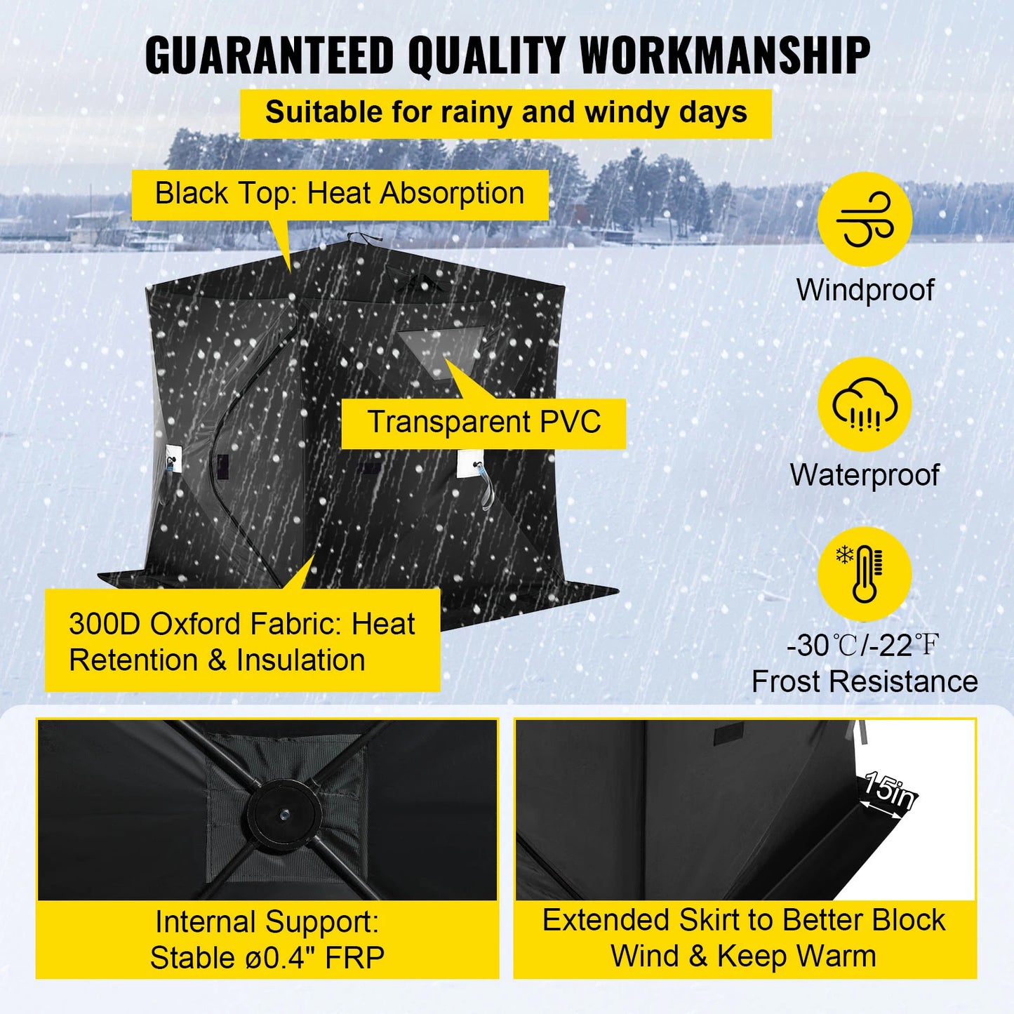 Ice Fishing Shelter Tent, 300D Oxford Fabric Portable Ice Shelter , Strong Waterproof and Windproof