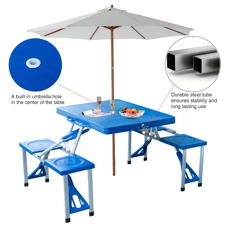 Fold Up Picnic Table Portable Camping Table, Umbrella Hole