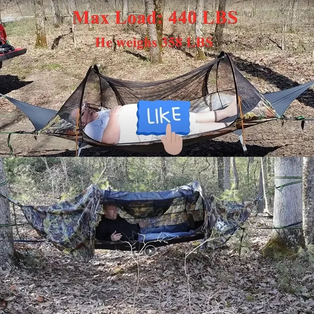 Flat Lay Hammock Tent with Mosquito Net Waterproof Rainfly Storage Room