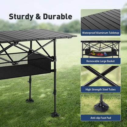 Camping Table Folding Outdoor Table with Adjustable Height