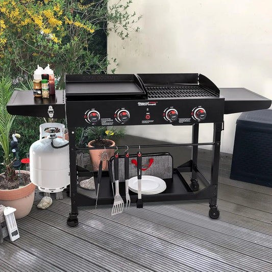 4-Burner Portable folding Propane Gas Grill and Griddle Combo  48,000 BTUs