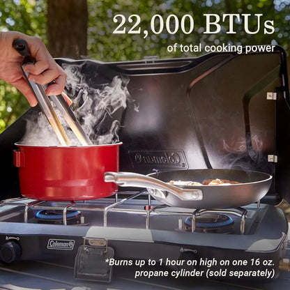 Portable 2-Burner Propane Camping Stove, Push-Button Instant Ignition