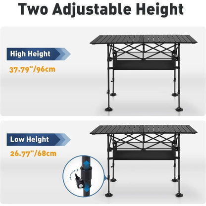 Camping Table Folding Outdoor Table with Adjustable Height