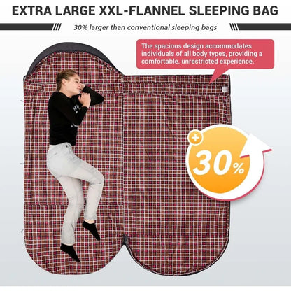 Sleeping Bag , Extra Wide/ Flannel Warm & Cold Weather, Big and Tall,