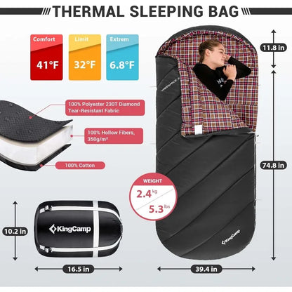 Sleeping Bag , Extra Wide/ Flannel Warm & Cold Weather, Big and Tall,
